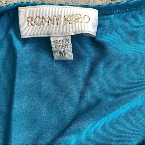 Ronny Kobo Mini Dress Ruched Asymmetrical Trista Turquoise Blue NWT M - Picture 3 of 8